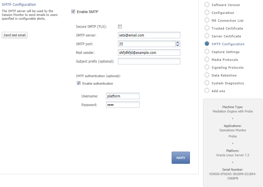 Configuring the SMTP Settings