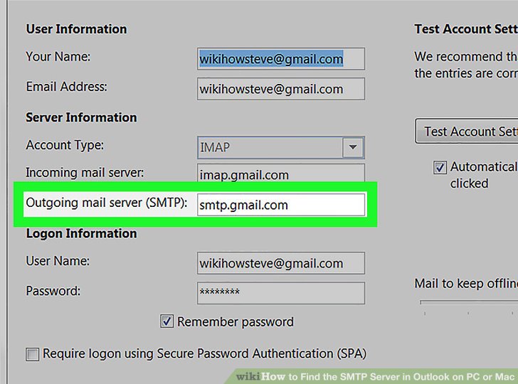 How to find smtp server name in outlook 2007