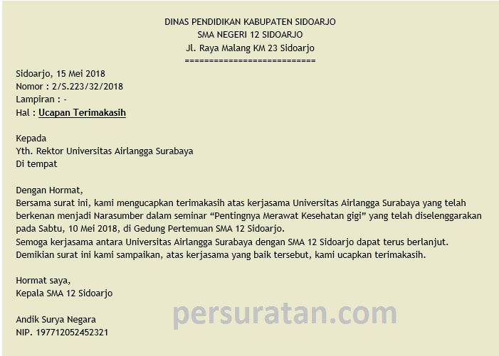 Terima Kasih Contoh Menulis Surat Untuk Sponsor : Surat Keterangan