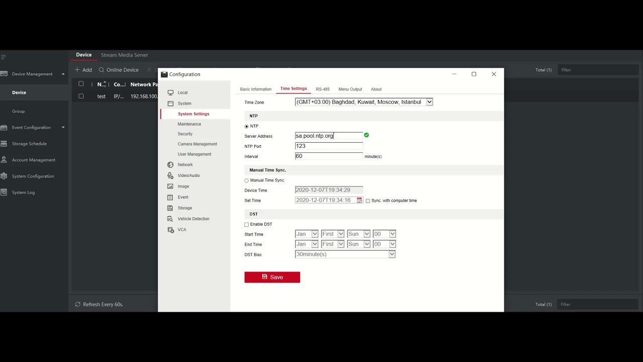 Gambar pengaturan NTP Server pada DVR Hikvision